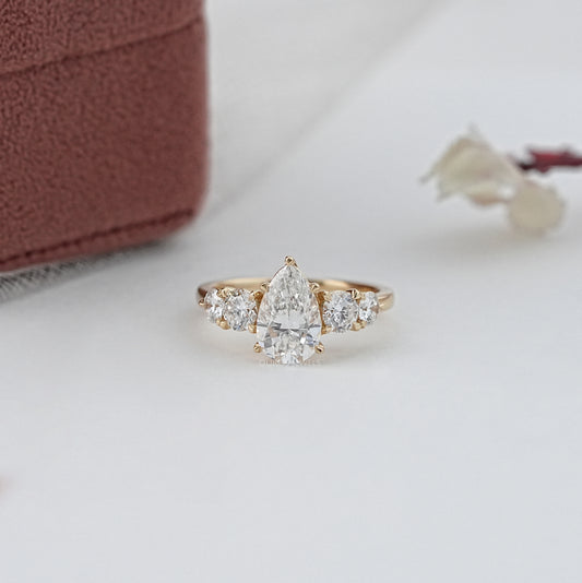 Pear & Round Lab Diamond Five Stone Engagement Ring