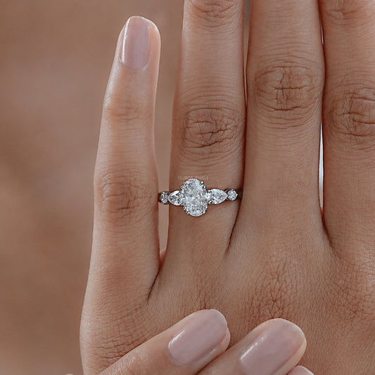 Oval Cut Lab Diamond Five Stone Engagement Ring