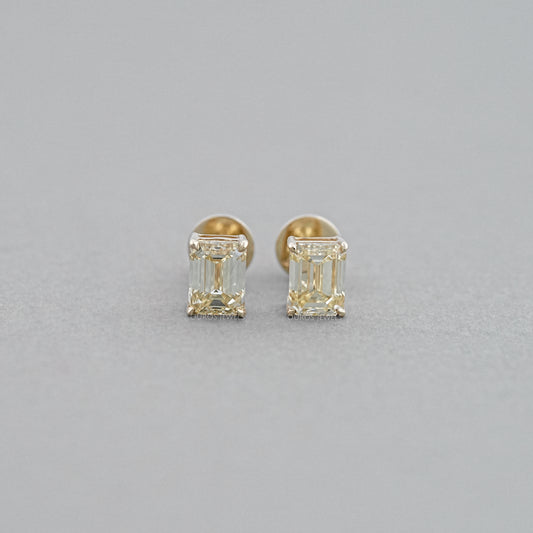 Yellow Emerald Lab Diamond Stud Earrings