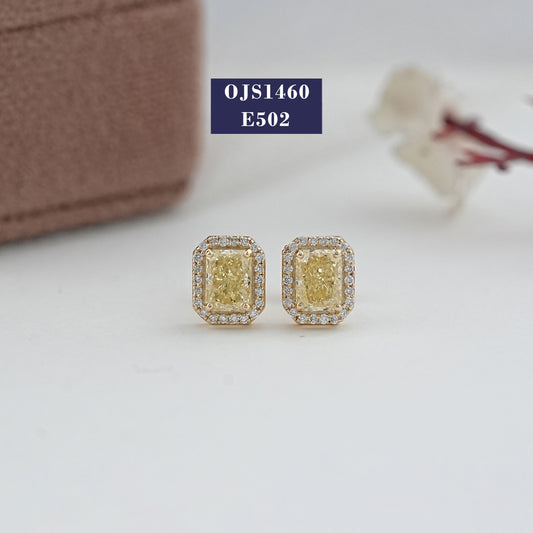 Yellow Radiant Diamond Halo Stud Earrings