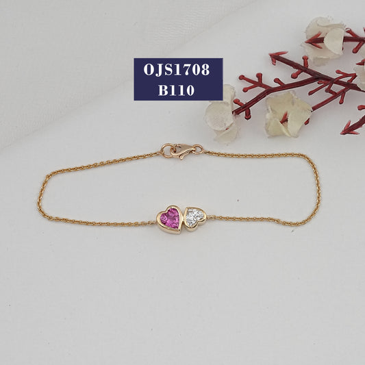 Pink Heart Gemstone Toi Et Moi Bracelet