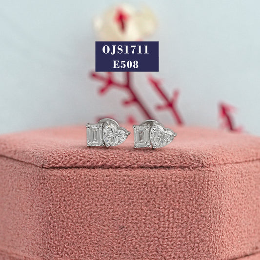 Emerald & Heart Cut Diamond Two Stone Earrings