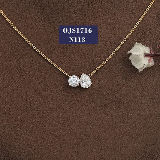Round & Pear Cut Two Stone Diamond Necklace