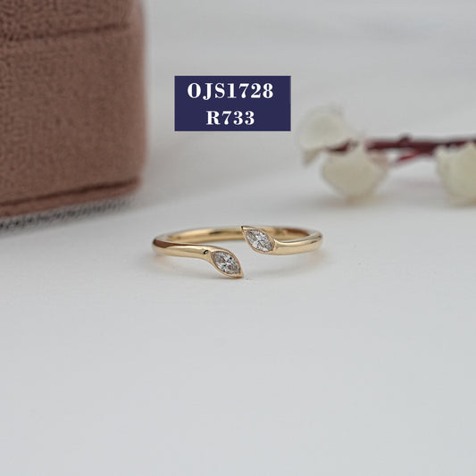 Two Stone Marquise Cut Diamond Bezel Set Ring