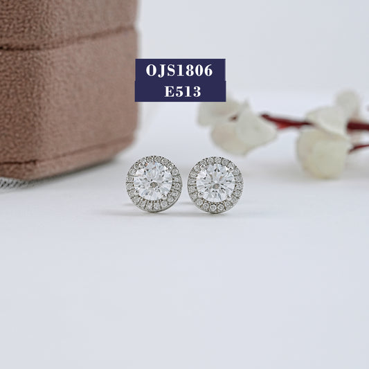 Round Diamond Solitaire Halo Stud Earrings