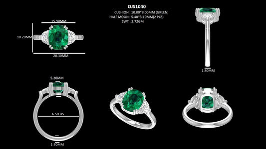 Green Cushion Lab Diamond Wedding Ring