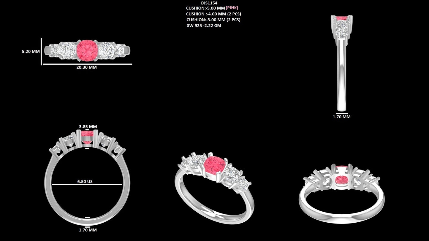 Pink Cushion Gemstone Five Stone Ring