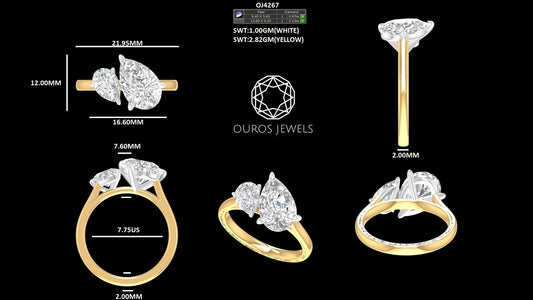 Two Stone Pear lab Diamond Engagement Ring