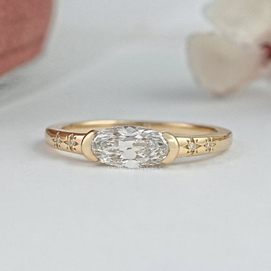 East West Old Mine Moval Cut Half Bezel Ring
