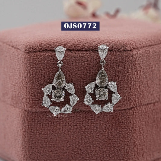 Olive Pear And Round Cut Lab Diamond Earring