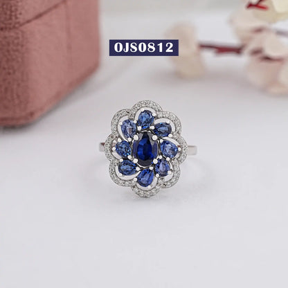 Oval Cut Blue Lab Gemstone Halo Diamond Ring