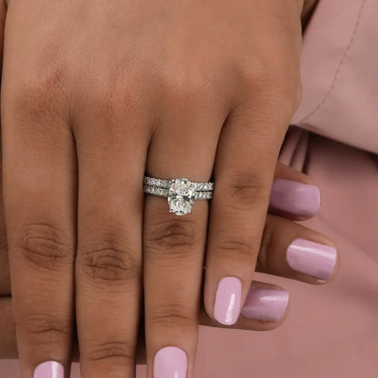 Oval Cut Solitaire With Accent Lab Diamond Bridal Ring Set