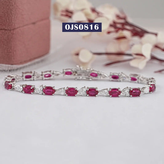 Oval Cut Red Ruby Gemstone Bracelet