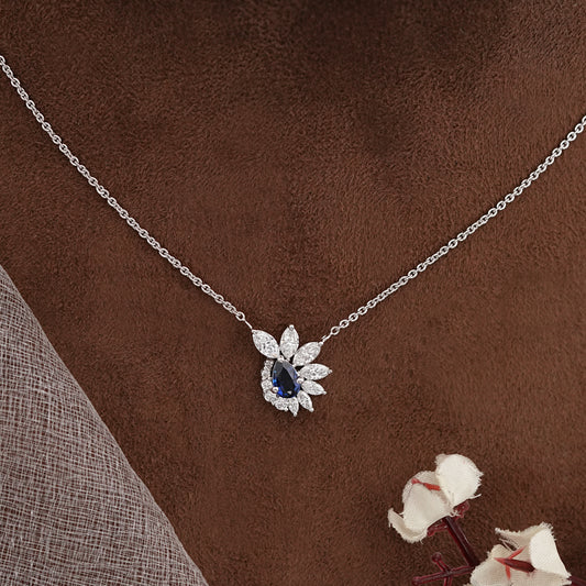 Pear Cut Blue Sapphire Cluster Diamond Pendant
