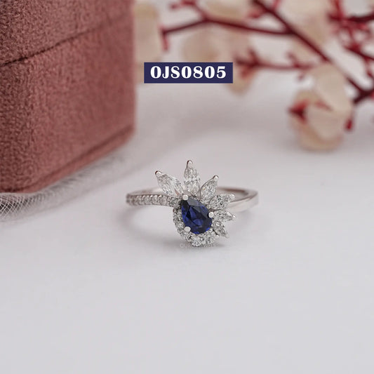 Pear Cut Blue Sapphire Gemstone Cluster Ring