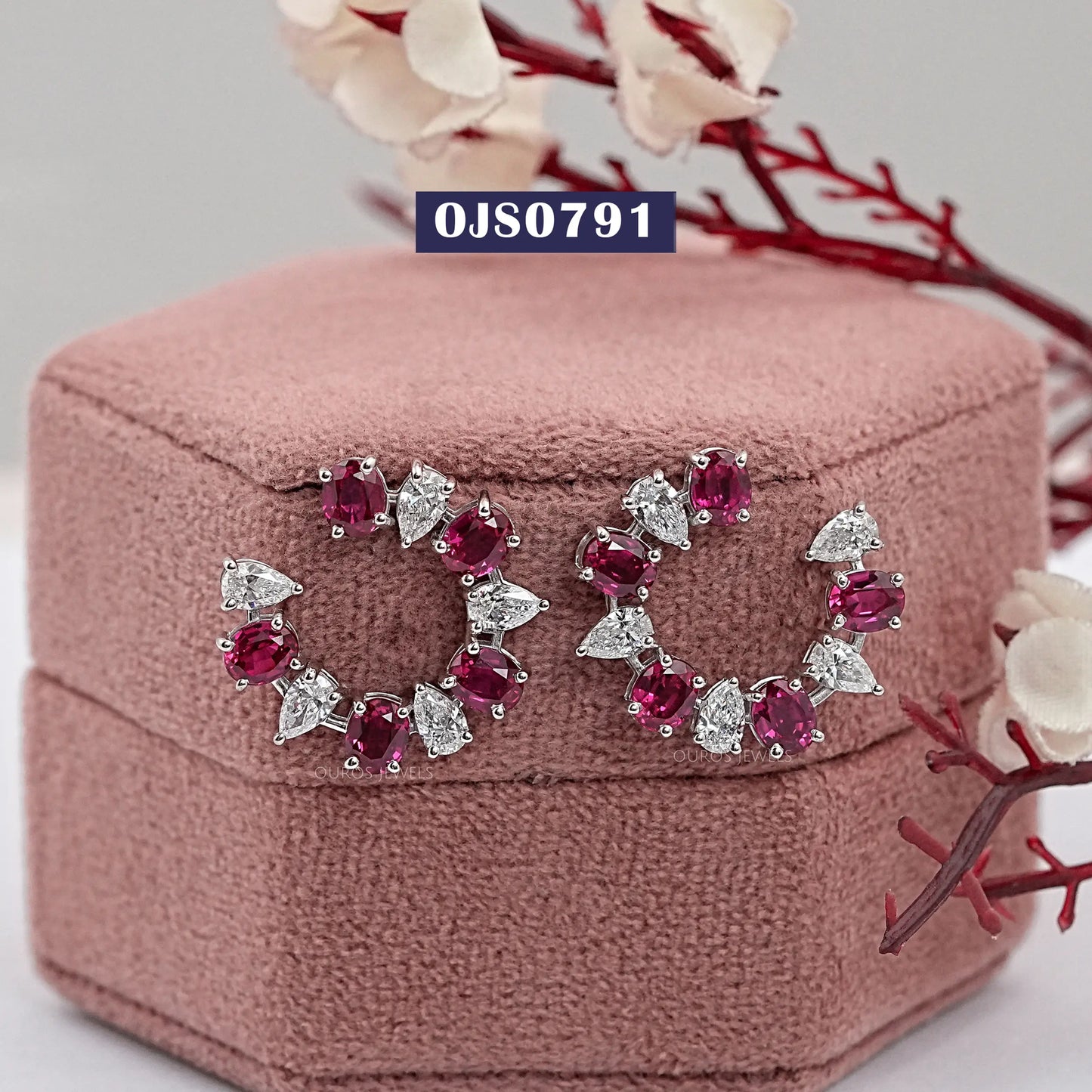 Red Ruby And Diamond Earrings
