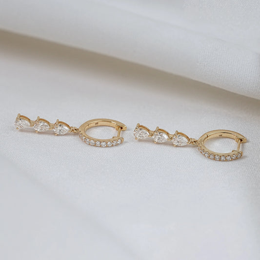 Pear And Round Lab Diamond Dangle Hoop Earrings