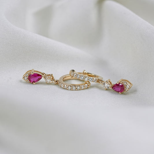 Pear Gemstone And Round Diamond Dangle Earrings