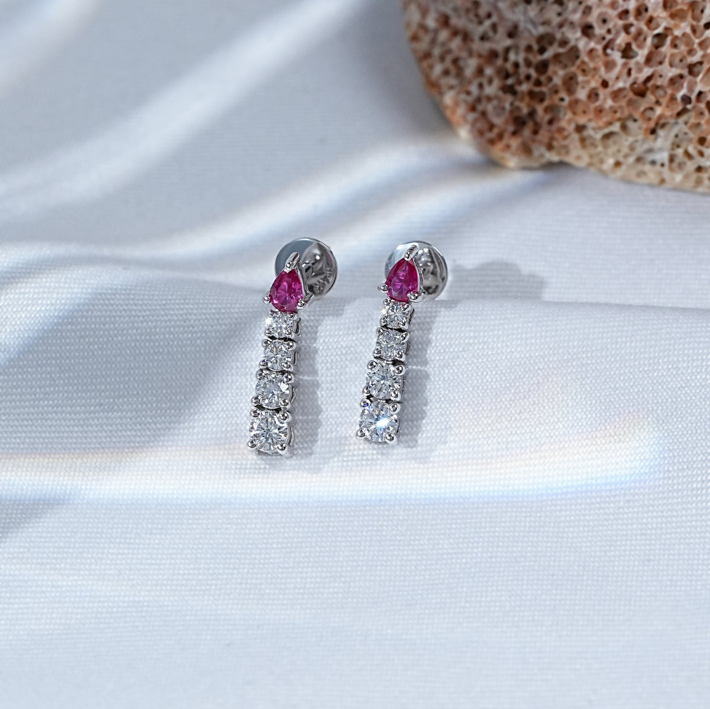 Pear Gemstone And Round Lab Diamond Drop Earrings