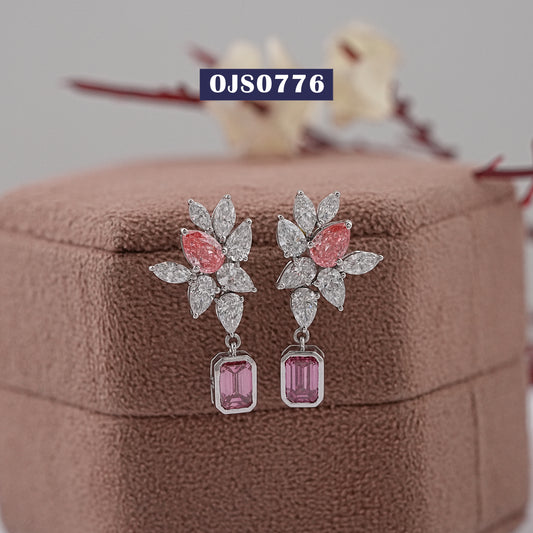 Pink Pear And Emerald Cut Lab Diamond Earring