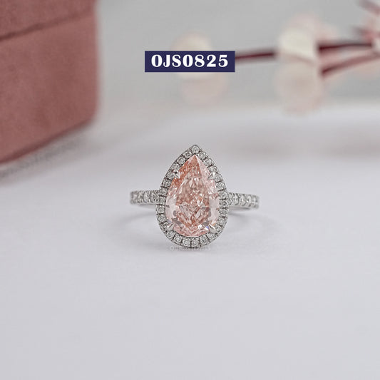 Pink Pear Cut Halo With Accent Lab Diamond Ring