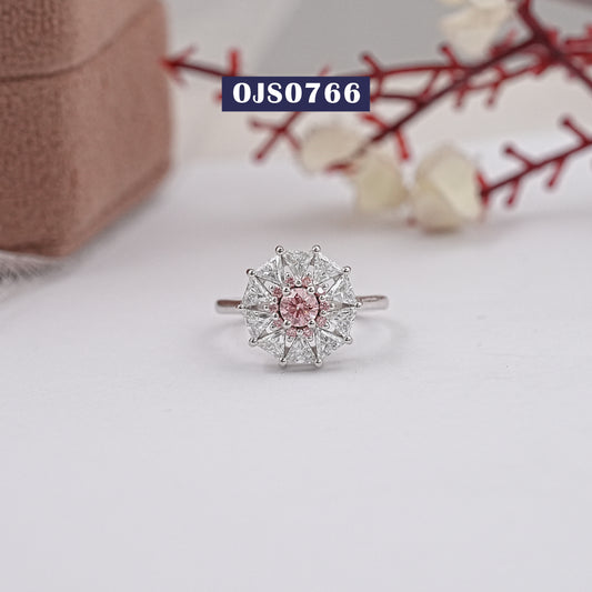Pink Round Cut Double Halo Lab Diamond Ring