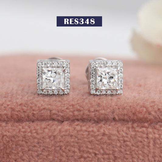Princess Cut Halo  Stud  Earrings