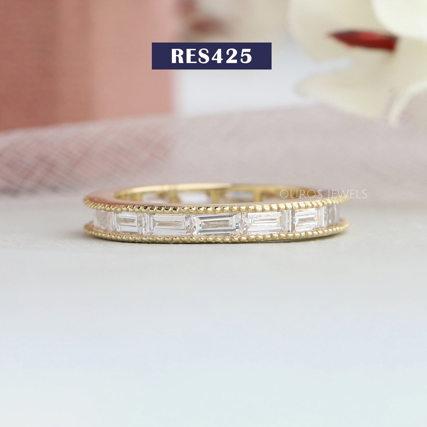 Baguette  Cut  channel  Set Wedding  Band