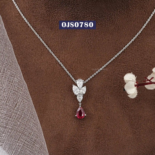 Red Pear Cut Lab Diamond Pendant