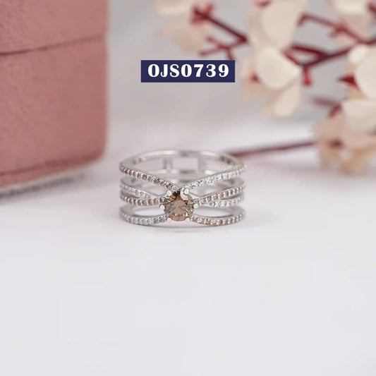 Round Cut Lab Diamond Cross Engagement Ring