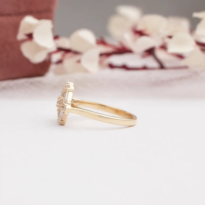Round Flower Octagon Shape Baguette Cut Halo Lab Diamond Ring