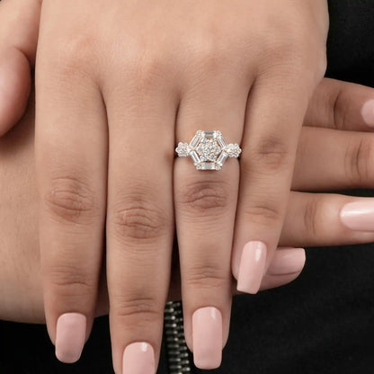 Round Flower Octagon Shape Baguette Cut Halo Lab Diamond Ring