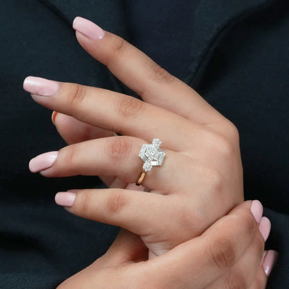 Round Flower Octagon Shape Baguette Cut Halo Lab Diamond Ring