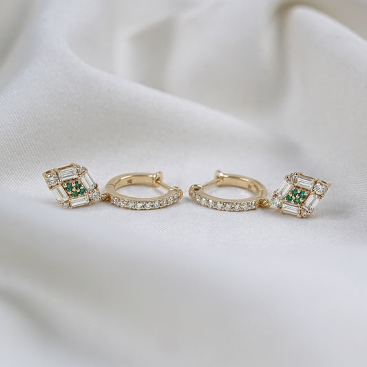 Round And Baguette Lab Diamond Dangle Earrings