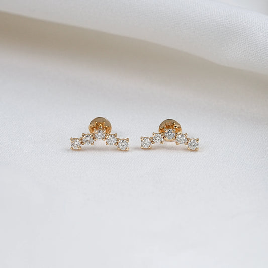 Round Cut Lab Diamond Five Stone Stud Earrings