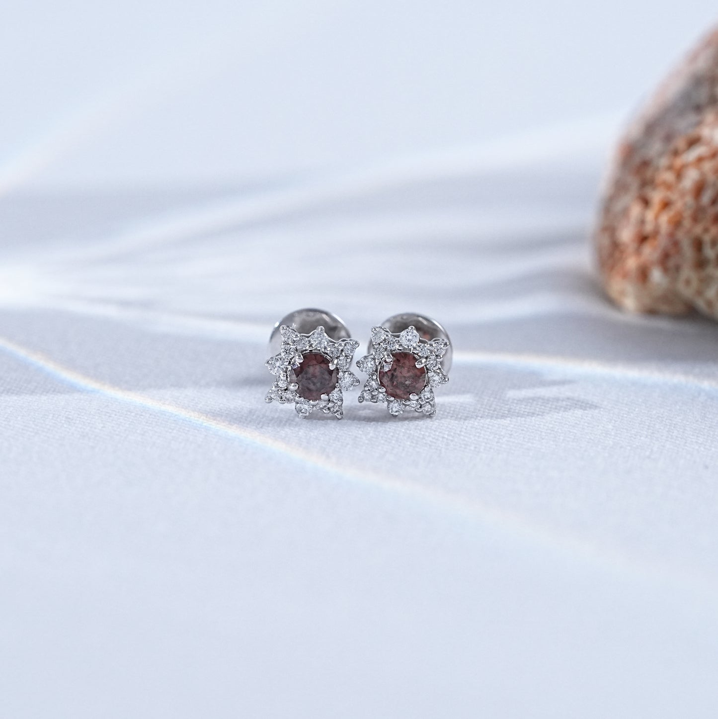 Round Gemstone And Lab Diamond Dainty Studs
