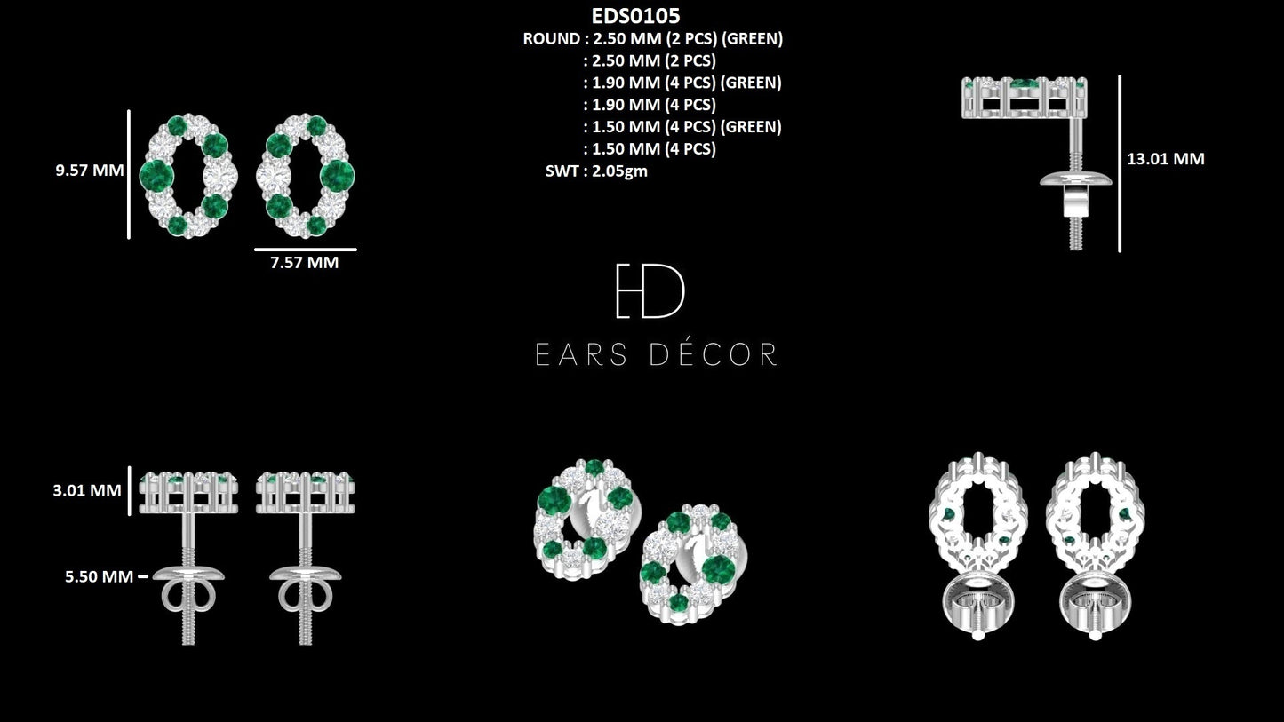 Round Gemstone And Lab Diamond Stud Earrings