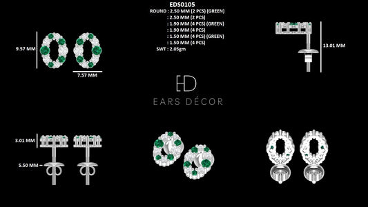 Round Gemstone And Lab Diamond Stud Earrings