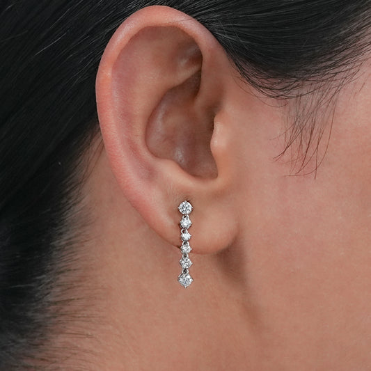 Round Lab Diamond Long Drop Dangle Earrings