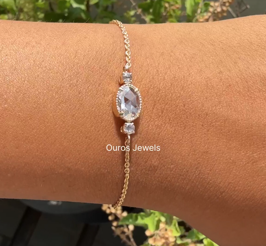 Three Stone Rose Cut Oval Chain Bracelet