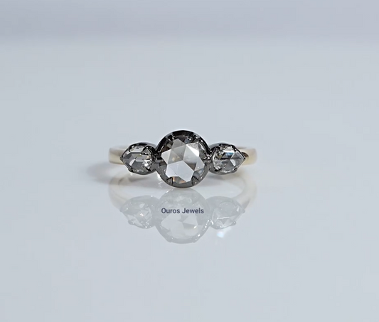 Rose Cut Round Lab Diamond Three Stone Ring