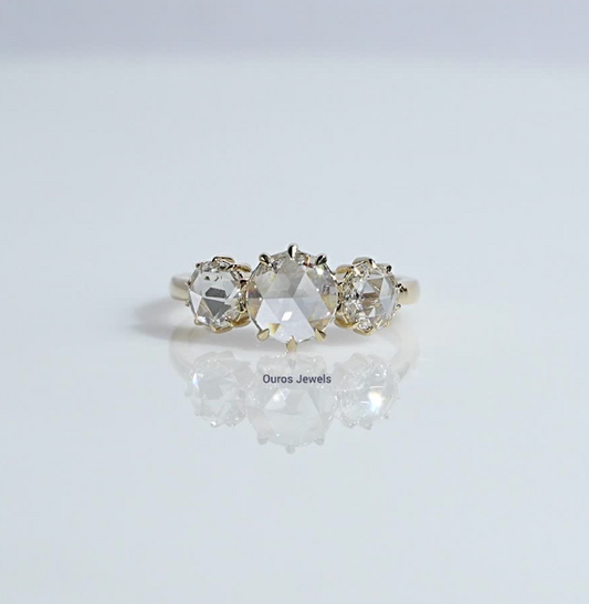 Three Stone Rose Cut Round Diamond Ring