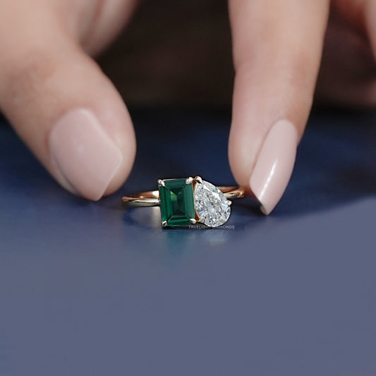 Emerald And Pear Cut Lab Grown Diamond Solitaire Ring