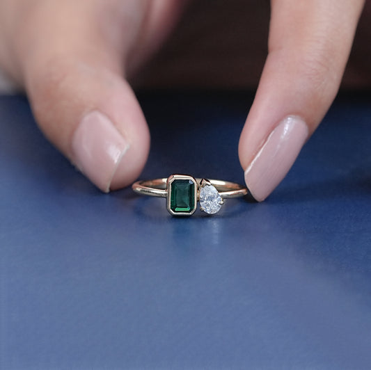Pear And Emerald Solitaire Cut Lab Grown Diamond Ring
