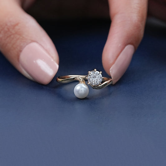 Round And Pearl Cut Lab Grown Diamond Bypass Ring