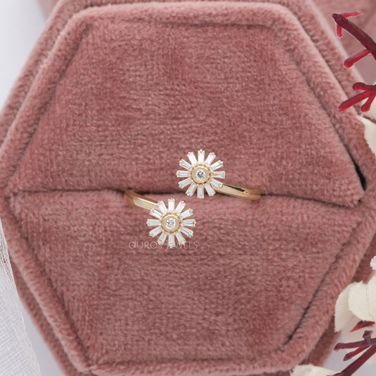 Tapered Baguette Cut Twin Flower Shape Ring