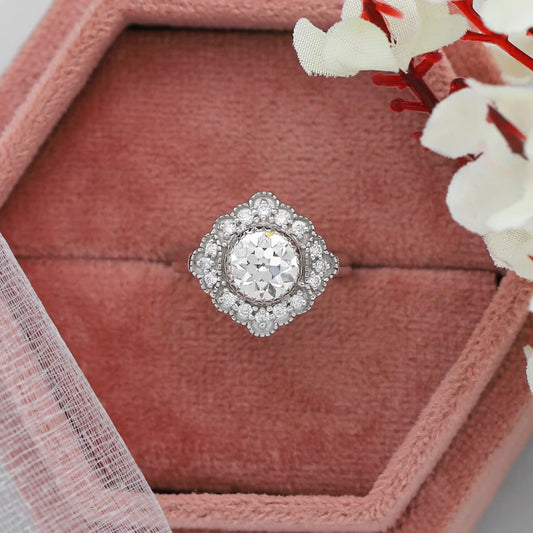 Vintage OEC Round Cut Halo Lab Diamond Engagement Ring