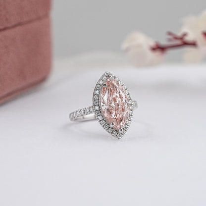 Pink Marquise Cut Halo Lab Grown Diamond Ring