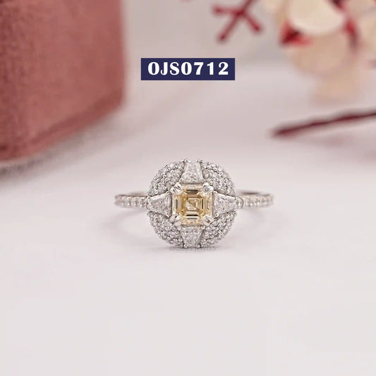 Yellow Asscher Cut Cluster Lab Diamond Ring