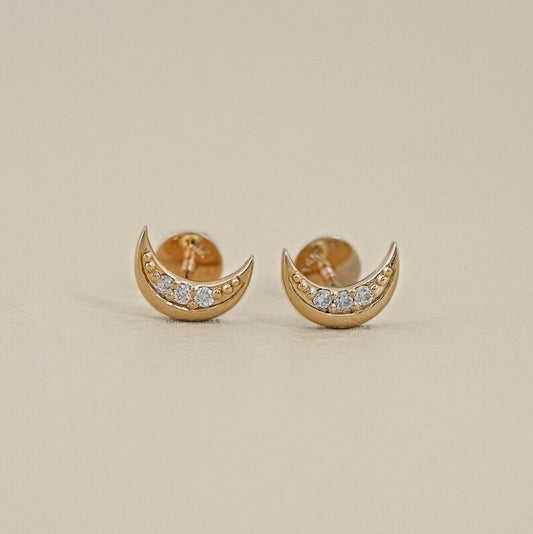 Moon Shape Round Diamond Stud Earrings